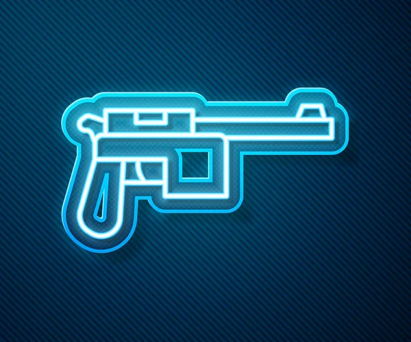 Icono Pistola Mauser Línea Neón Brillante Aislado Sobre Fondo Azul — Vector de stock