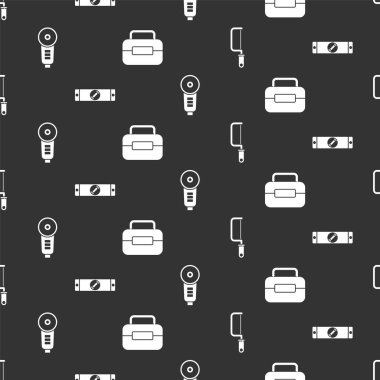 Demir testeresi, inşaat baloncuk seviyesi, Açı öğütücü ve Araç Kutusunu pürüzsüz desen üzerine ayarla. Vektör.