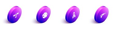 Isometric Uydu, Asteroid, Roket gemisi ve Ray silah ikonunu ayarla. Vektör.