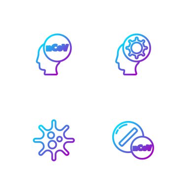 Hat hattı ilaç veya tablet, virüs, Corona virüsü 2019-nCoV ve insan ve. Renk simgeleri. Vektör.