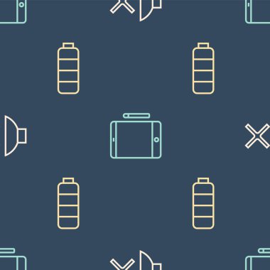 Hat hoparlörünü kapat, pil şarj seviyesi göstergesi ve grafiksel tableti pürüzsüz desen üzerine ayarla. Vektör.