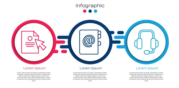 Set Line Document Cursor Address Book Headphones Business Infographic Template — Stock Vector