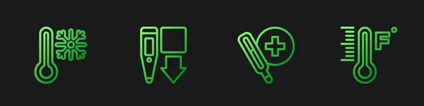 Ustaw Linię Termometr Medyczny Termometr Płatkiem Śniegu Cyfrowy Meteorologii Ikony — Wektor stockowy