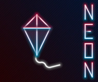 Parlayan neon hattı Kite simgesi siyah arkaplanda izole edildi. Renkli taslak konsepti. Vektör İllüstrasyonu.