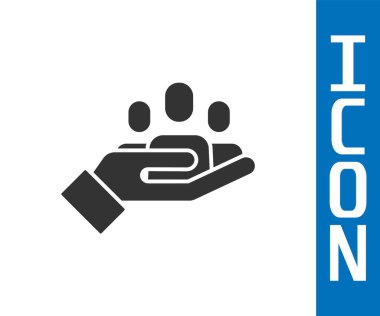 Gri El, beyaz arka planda izole edilmiş bir insan simgesini arıyor. İşe alım ya da seçim konsepti. Çalışanları ve işi ara. Vektör.