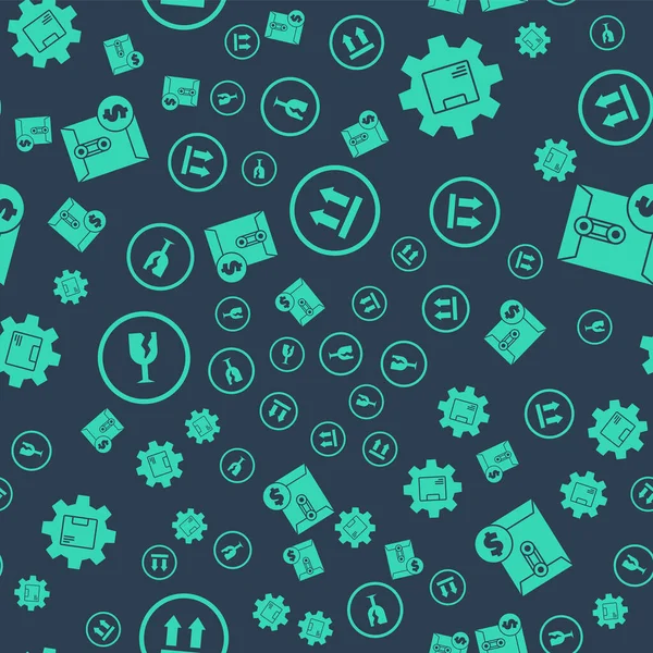 Bu tarafı dik konuma getirin. Paket kutusu, kırılgan cam ve kusursuz desenli dolar sembollü zarf. Vektör.