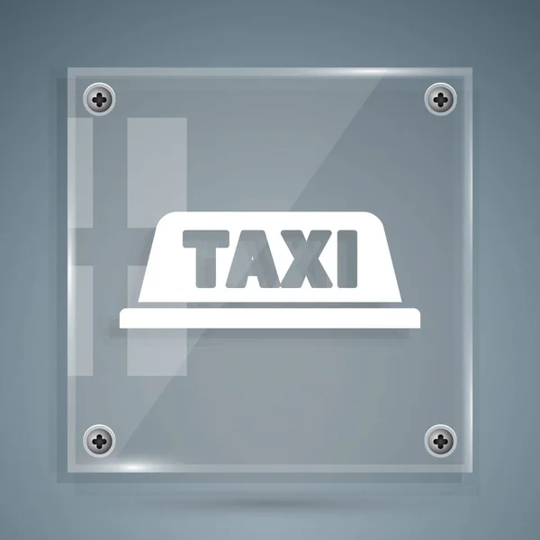 Піктограма Даху Автомобіля Білого Таксі Ізольована Сірому Фоні Квадратні Скляні — стоковий вектор
