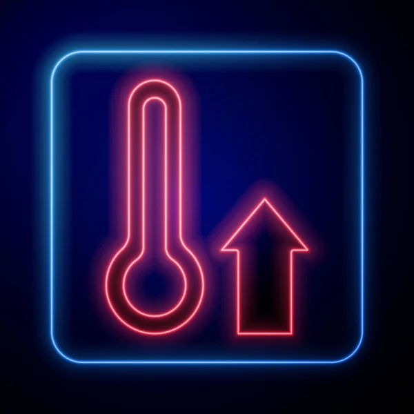 Gloeiende Neon Meteorologie Thermometer Meten Pictogram Geïsoleerd Blauwe Achtergrond Thermometer — Stockvector