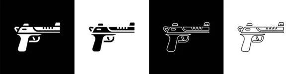Set Desert Eagle Gun Icon Isolated Black White Background Vector — Stock Vector