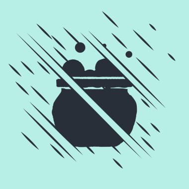 Kara Cadı kazan simgesi yeşil arkaplanda izole edildi. Mutlu Cadılar Bayramı Partisi. Arıza tarzı. Vektör.