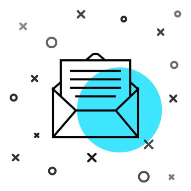 Siyah çizgi Zarf simgesi beyaz arkaplanda izole edildi. E- posta mektup sembolü. Rastgele dinamik şekiller. Vektör İllüstrasyonu.