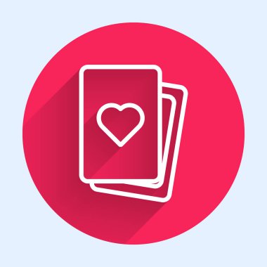 Uzun gölgeli beyaz çizgi iskambil iskambil simgesi. Kumarhane kumarı. Kırmızı daire düğmesi. Vektör.