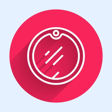 Beyaz çizgi kesme tahtası simgesi uzun gölgeli izole edildi. Kesme tahtası sembolü. Kırmızı daire düğmesi. Vektör.