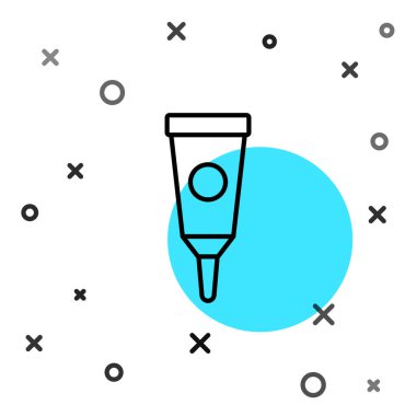 Beyaz arka planda siyah çizgi kremi ya da losyon kozmetik tüp ikonu izole edilmiş. Kadınlar için vücut bakım ürünleri. Rastgele dinamik şekiller. Vektör.