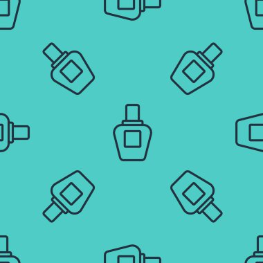 Siyah çizgi parfüm ikonu yeşil arka planda kusursuz desen izole etti. Vektör.