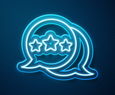 Parlayan neon hattı Beş yıldızlı müşteri ürün değerlendirme simgesi mavi arkaplanda izole edildi. Favori, en iyi derecelendirme, ödül sembolü. Vektör.
