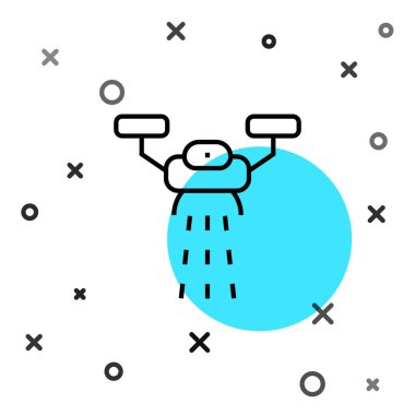 Tohum ekme ikonu için İHA kontrollü siyah çizgi Smart çiftliği beyaz arka planda izole edildi. Tarım şirketi için icat teknolojisi. Rastgele dinamik şekiller. Vektör.