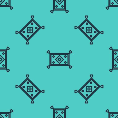 Siyah çizgi sihirli halı ikonu yeşil arkaplanda izole edilmiş pürüzsüz desen. Vektör.