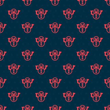 Kırmızı çizgi Noel Kardan Adam ikonu siyah arka planda kusursuz desen izole etti. Mutlu Noeller ve mutlu yıllar. Vektör.