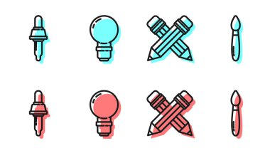 Çizgiyi silgi, Pipette, ampul ve boya fırçası ikonu ile kesiştir. Vektör.