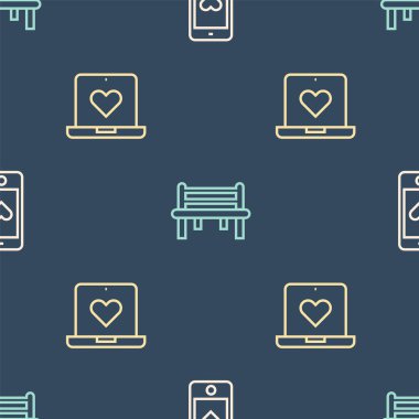 Satır Mobil 'i kalp ile ayarla, Randevu uygulaması çevrimiçi, Romantik bank ise pürüzsüz desenli. Vektör.