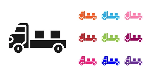 Μαύρο Pickup Φορτηγό Εικονίδιο Απομονώνονται Λευκό Φόντο Ορισμός Εικονίδια Πολύχρωμα — Διανυσματικό Αρχείο