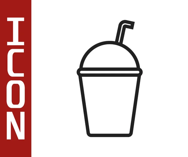 Μαύρη Γραμμή Εικονίδιο Milkshake Απομονωμένο Λευκό Φόντο Πλαστικό Κύπελλο Καπάκι — Διανυσματικό Αρχείο