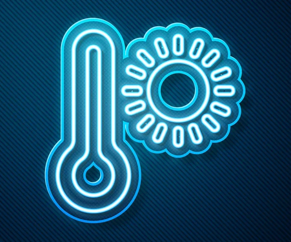 Gloeiende Neon Lijn Meteorologie Thermometer Meten Warmte Koude Pictogram Geïsoleerd — Stockvector