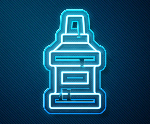 Glowing Neon Line Mouthwash Plastic Bottle Icon Isolated Blue Background — Stock Vector