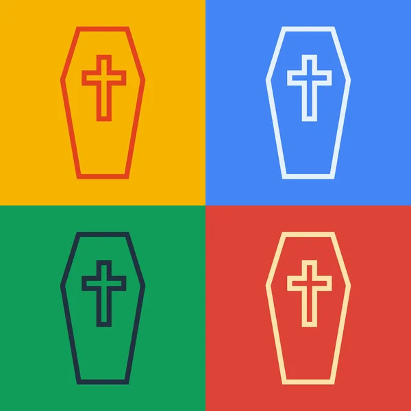 Pop Linii Sztuki Trumna Chrześcijańskiej Ikony Krzyża Izolowane Tle Koloru — Wektor stockowy