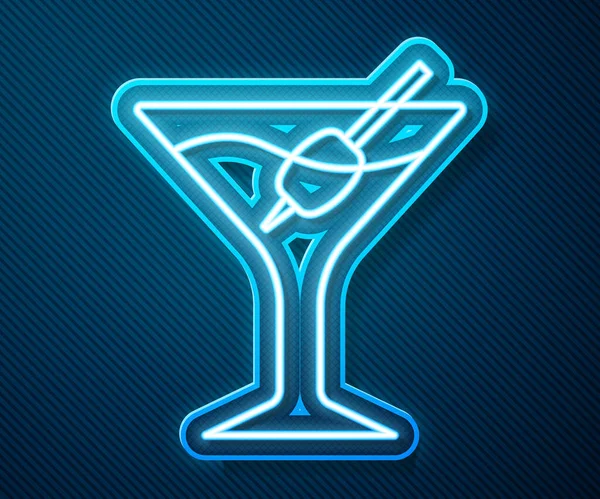 Świecąca Neonowa Ikona Szklana Martini Odizolowana Niebieskim Tle Ikona Koktajlu — Wektor stockowy