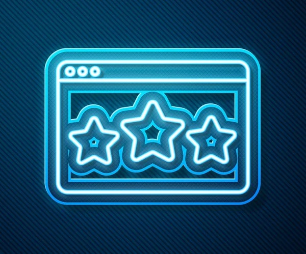 Glowing Neon Line Five Stars Customer Product Rating Review Icon — Stock Vector