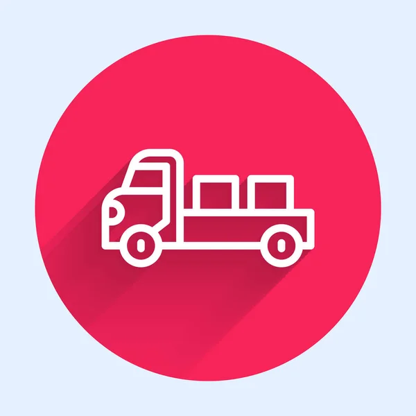 Λευκή Γραμμή Pickup Φορτηγό Εικονίδιο Απομονώνονται Μεγάλη Σκιά Κόκκινο Κουμπί — Διανυσματικό Αρχείο