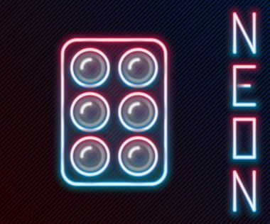 Parlak neon çizgisi, siyah arkaplanda izole edilmiş kutu simgesinde suluboya boyaları. Renkli taslak konsepti. Vektör İllüstrasyonu.