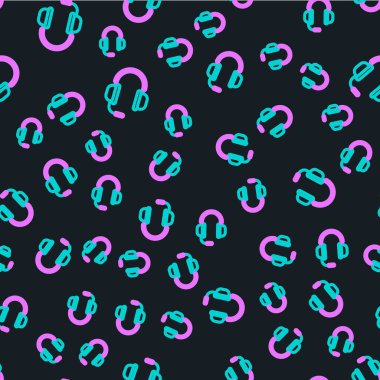 Mikrofon ikonlu hat kulaklıkları siyah arka planda izole edilmiş. Vektör İllüstrasyonu.