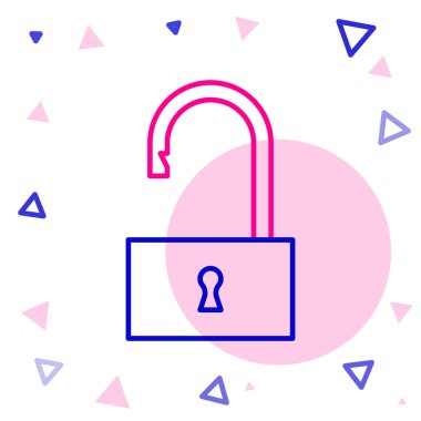 Hat Açık asma kilit simgesi beyaz arkaplanda izole edildi. Kilit açık işareti. Siber güvenlik kavramı. Dijital veri koruması. Renkli taslak konsepti. Vektör İllüstrasyonu.