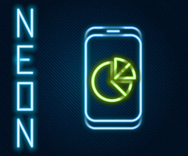 Ragyogó Neon Vonal Mobiltelefon Grafikon Ikon Elszigetelt Fekete Alapon Szöveges — Stock Vector