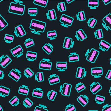 Konum simgesi üzerinde Corona virüsü covid-19 hattı siyah arkaplanda izole edilmiş. Bakteri ve mikroplar, hücre kanseri, mikrop, mantar. Vektör İllüstrasyonu.