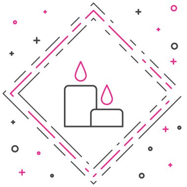 Satır Yanan mum simgesi beyaz arkaplanda izole edildi. Silindirik mum çubuğu ve yanan ateş. Renkli taslak konsepti. Vektör İllüstrasyonu.