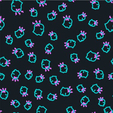 Çizgi Adam 'ın başı ağrıyor, migren ikonu siyah arka planda izole edilmiş. Vektör.