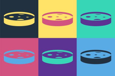 Renk arkaplanında bakteri simgesi olan pop sanat petri kabı. Vektör.