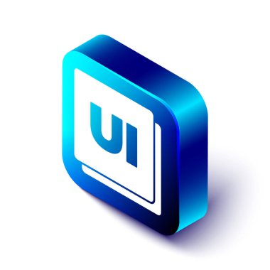Beyaz arkaplanda Isometric UI ya da UX tasarım simgesi izole edildi. Mavi kare düğme. Vektör.