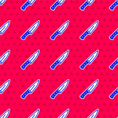 Mavi Et Helikopteri simgesi kırmızı zeminde izole edilmiş. Kasap bıçağı. Et için mutfak bıçağı. Kasap bıçağı. Vektör.