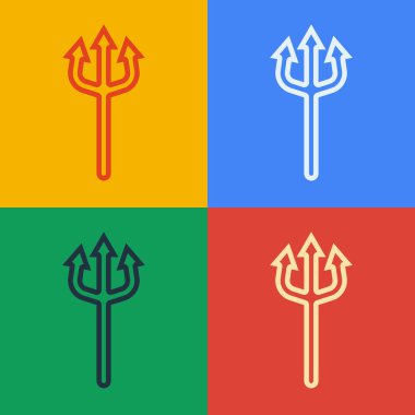 Pop sanat eseri Neptune Trident simgesi renk arkaplanında izole edildi. Mutlu Cadılar Bayramı Partisi. Vektör.