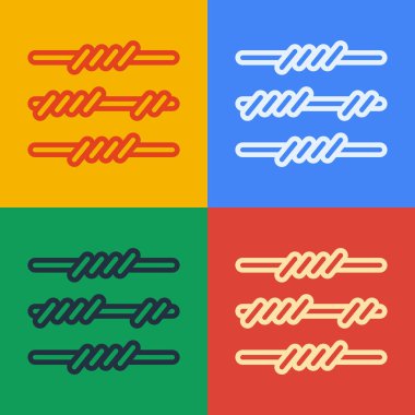 Pop sanat eseri dikenli tel ikonu renk arkaplanında izole edilmiş. Vektör.