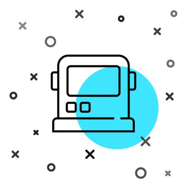 Siyah çizgi astronot başlığı simgesi beyaz arkaplanda izole edildi. Rastgele dinamik şekiller. Vektör.