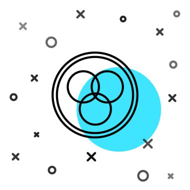 Siyah çizgi RGB ve CMYK renk karıştırma simgesi beyaz arkaplanda izole edildi. Rastgele dinamik şekiller. Vektör.