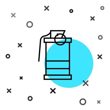 Siyah çizgi El bombası ikonu beyaz arka planda izole edildi. Bomba patlaması. Rastgele dinamik şekiller. Vektör.