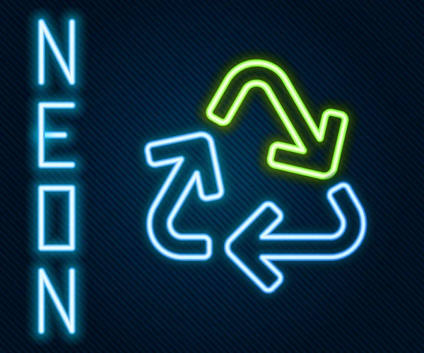 Gloeiende Neon Lijn Recycle Symbool Pictogram Geïsoleerd Zwarte Achtergrond Circulaire — Stockvector