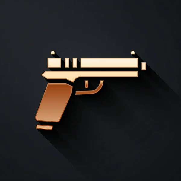 Gold Pistol Pistool Pictogram Geïsoleerd Zwarte Achtergrond Politie Militair Pistool — Stockvector